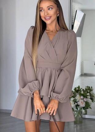 Роскошное платье мини с воланами стильное платье с длинными рукавами