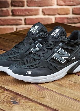 Кроссовки мужские new balance black кожа-сетка