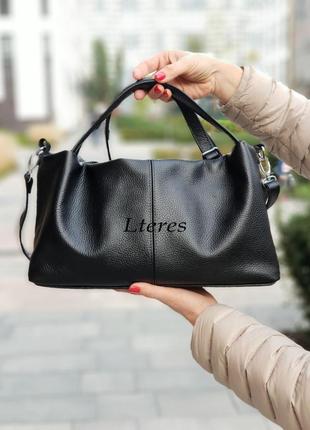 Стильна шкіряна чорна жіноча сумка, кольори в асортименті4 фото
