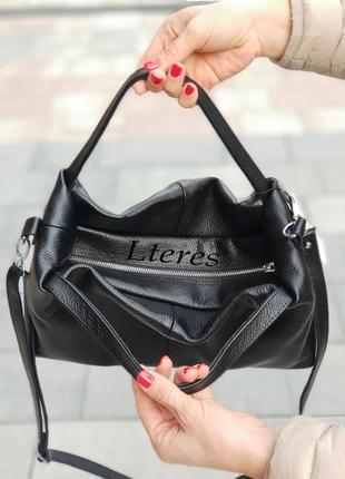 Стильна шкіряна чорна жіноча сумка, кольори в асортименті2 фото