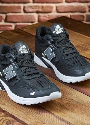Кроссовки мужские new balance black кожа-сетка