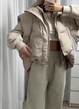 Костюм женский/спортивный костюм/жилетка стильная жилетка : черный, беж, графит костюм: бе...