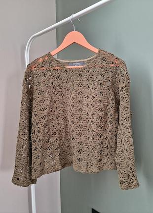 Прозрачный вязаный ажурный тонкий свитер хаки primark 40-42 l-xl