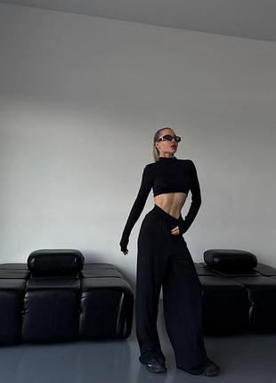 Жіночий прогулянковий спортивний костюм рашгард з довгим рукавом та штани палаццо на резинці