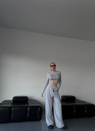 Жіночий прогулянковий спортивний костюм рашгард з довгим рукавом та штани палаццо на резинці