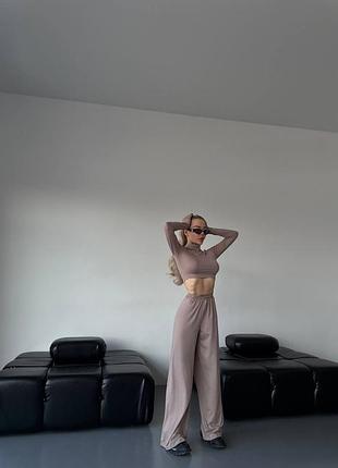 Жіночий прогулянковий спортивний костюм рашгард з довгим рукавом та штани палаццо на резинці