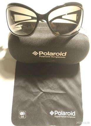 Солнцезащитные очки черные polaroid девочке подростку набор футляр и салфетка