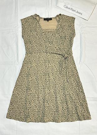 Contemporaine жіноча бежева сукня у квітковий принт, котонове плаття-міді, розмір m/l