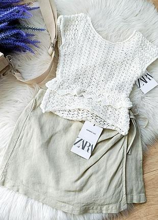 Ажурная бежевая трикотажная футболка zara 6-7 лет (116-122 см)