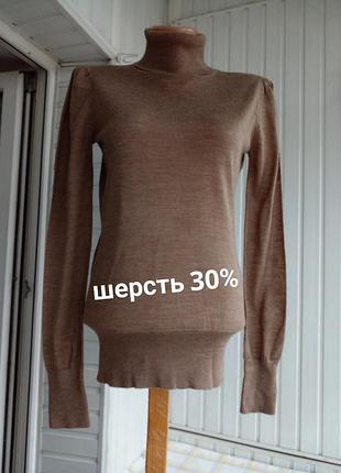 Брендовый тонкий шерстяной свитер под горло гольф