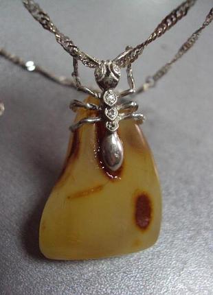 Кулон підвіска мураха бурштин та ланцюжок подвійне панцирне плетіння срібло авторська робота 16,65 г