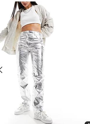 Брендові сріблясті pu шкіра штани брюки люкс якість від river island london