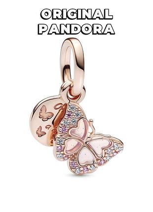 Пандора оригинал из сша 782555c01 бабочка розовая бусина шарм подвеска с камнями розовое золото серебро ale met новая с биркой original pandora