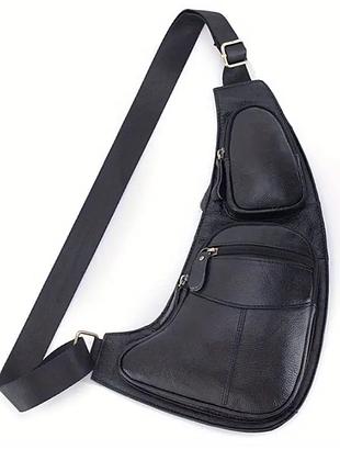 Шкіряна сумка унісекс нагрудний рюкзак слінг сідло месенджер кроссбоді