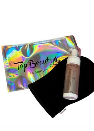 Мус-автозасмага для тіла + рукавичка top beauty tanning mousse 160 мл