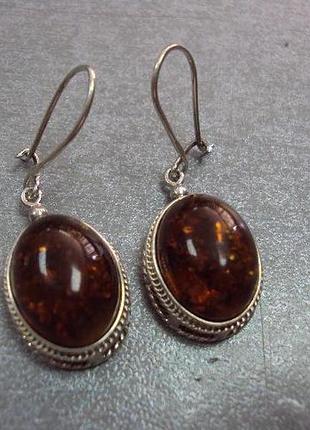 Серьги овальные янтарь серебро 925 проба вес 5,97 г
