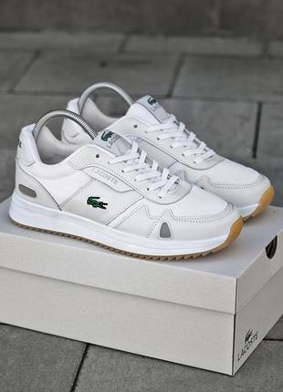 Мужские белые демисезонные спортивные кроссовки lacoste