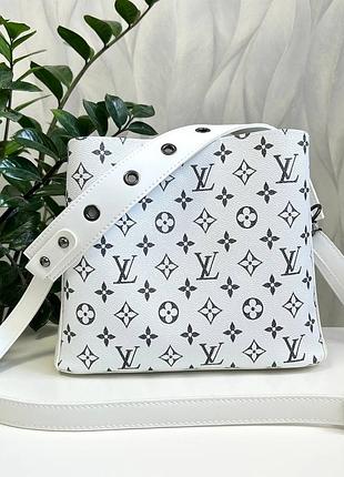 Женская сумка большая белая в черные цветочки узоры из кожзама из искусственной кожи квадратная с двумя ремешками коротким и длинным через плечо