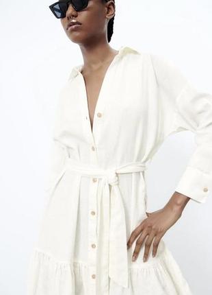 Стильное платье zara из смеси льна и вискозы