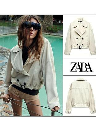 Укороченный женский джинсовый тренч s-m zara оверсайз куртка женская джинсовая молочная белая жакет бомбер пиджак молочный бежевый женский