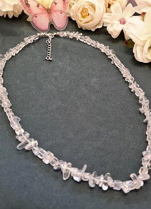 🔺✨🐰 изумительные бусы-колье натуральный прозрачный горный хрусталь крошка