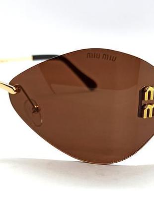 Miu miu очки женские солнцезащитные модные коричневые закругленные безоправные