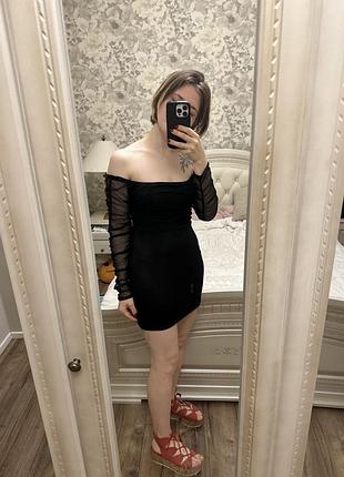 Шикарное маленькое черное платье 🔥 праздничное сетчатое платье с драпировкой 🔥