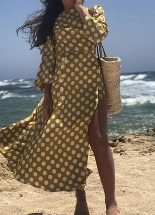 Жовта довга сукня topshop з відкритою спиною в горошок xs
