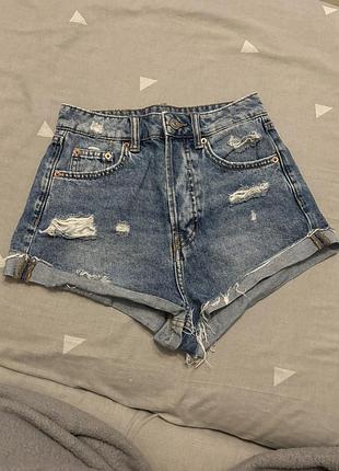 Шорты мини джинсовые bershka pull and bear zara h&m 34 32 на пуговицах