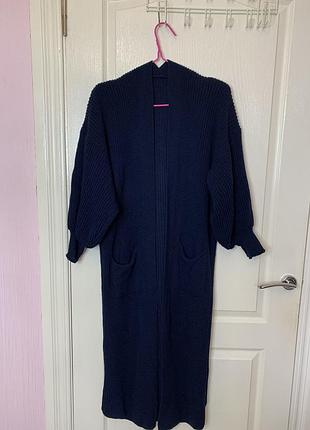 Кардиган вязаный накидка синий
