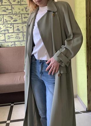 Фисташковое пальто плащ тренч макси длинной винтаж оверсайз ретро 90е