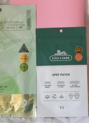 Vt cosmetics набір маска для обличчя reti-a reedle shot 100 та патчі проти запалень cica spot patch