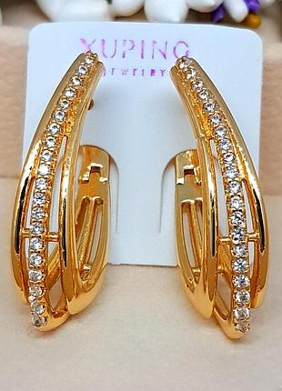 Сережки марсель медичне золото xuping розмір 30 мм×5 мм англійський замок код 5035