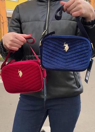 Жіноча бархатна сумка кросбоді crossbody u.s. polo assn. оригінал