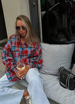 Женская рубашка в клетку оверсайз