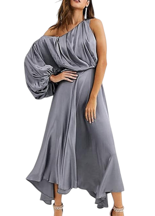 Платье миди с рукавом блузон на одно плечо asos edition