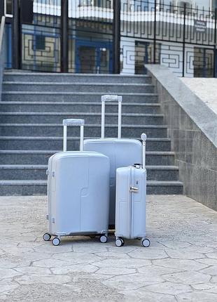 С 004 срібний полипропилен marsel маленький чемодан дорожный s на колесах 4 колеса ручная кладь