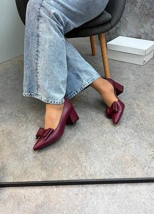 Бордові туфлі човники з бантиком колір на вибір