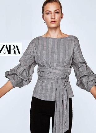 Блузка zara оригинальная блуза с рукавом фонариком белый/черный