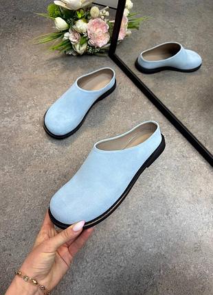 Блакитні замшеві шльопанці клоги колір на вибір пошив