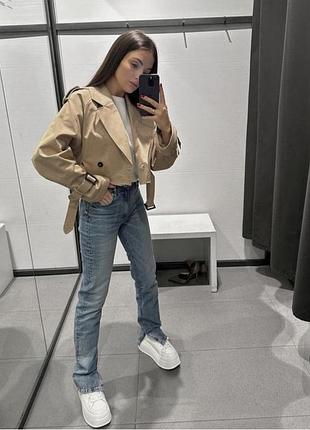 Джинсы синие с разрезами с распоркой внизу split slim zara 2569/260