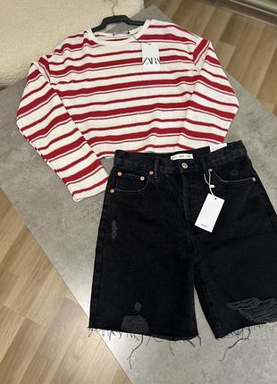 Кофта zara оверсайз реглан в полоску 3