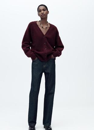 Стильний трендовий кардиган в насиченому актуальному кольорі бургунді нова колекція zara