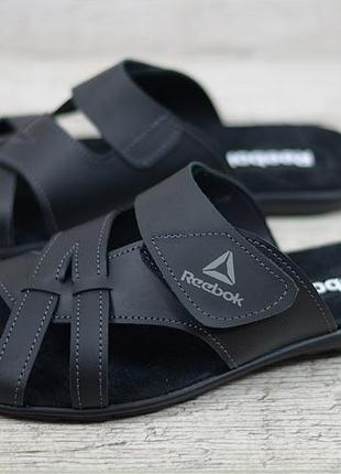 Шлепанцы reebok, кожаные шлепки, чоловічі шкіряні шльопанці1 фото