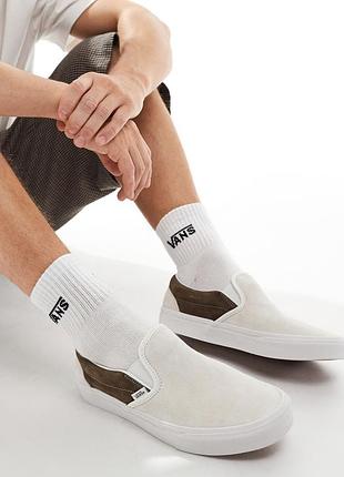Слипоны vans slip on suede кремово-коричневого цвета