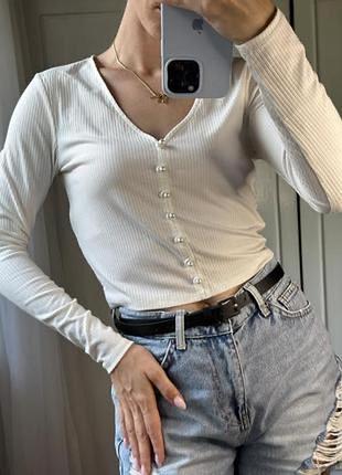 Блузка женская белая в рубчик