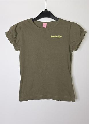 Однотонная летняя футболка девочке хаки бренд dopo dopo хлопок