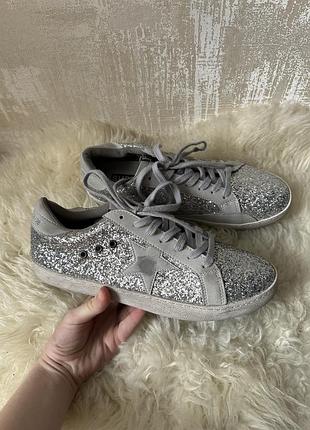 Новв шкіряні кеди golden goose db із блискітками великий розмір 44 шкіряні потерті кеди