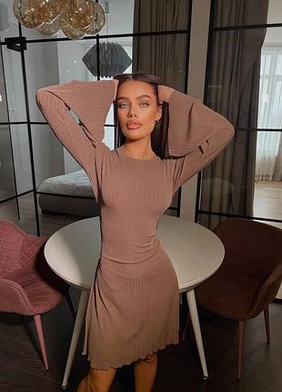 Повсякденна сукня міні з довгими рукавами широкі рукава рюші волани трикотаж