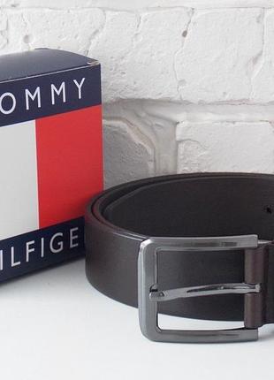 Мужской кожаный коричневый ремень tommy hilfiger в коробке